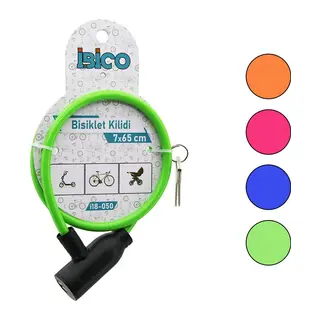 ANAHTARLI EKO - İNCE PLASTİK KAFA BİSİKLET KİLİT ÇELİK TEL RENKLİ KILIF 7MMX65CM (5643)