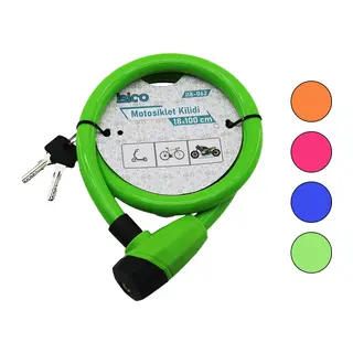 ANAHTARLI KALIN MOTOR - BİSİKLET KİLİT ÇELİK TEL RENKLİ KILIF 18MMX100CM (5643)