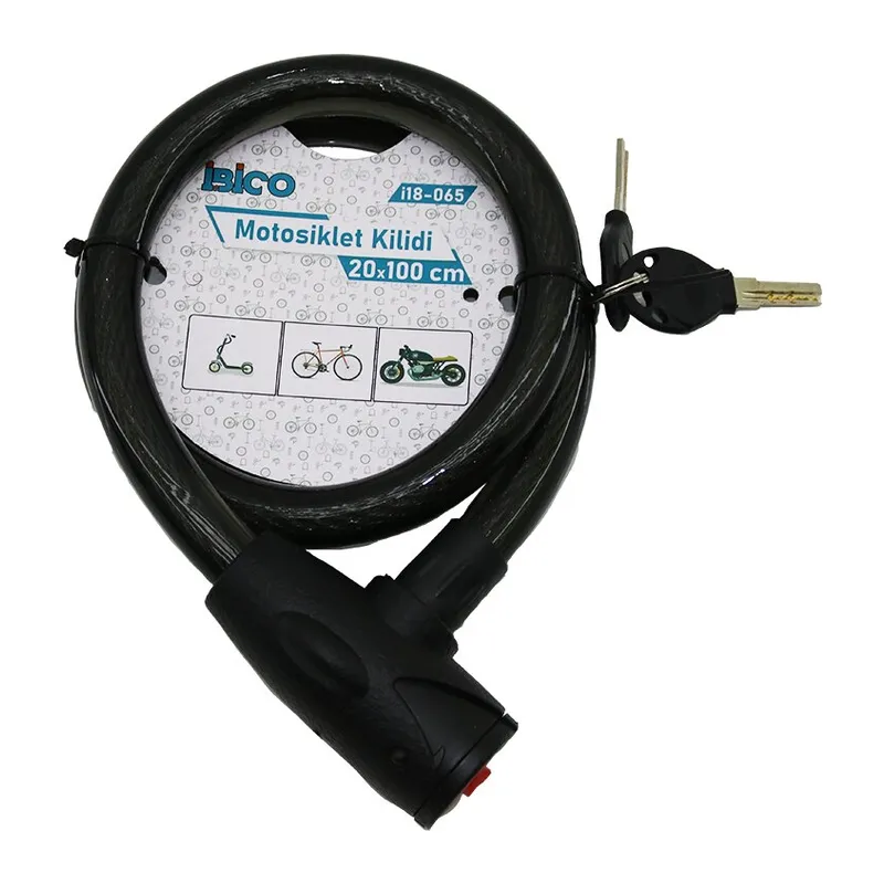 ANAHTARLI AÇ-KAPA KİLİT KAPAKLI MOTOR - BİSİKLET KİLİT ÇELİK TEL SİYAH ŞEFFAF KILIF 20MMX100CM (5643)