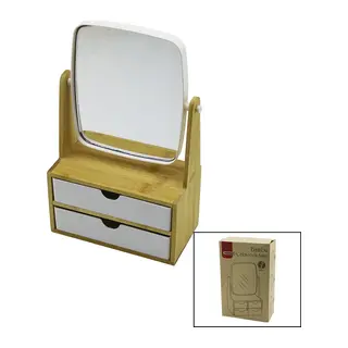 2 ÇEKMECELİ BAMBU AHŞAP STANDLI=9X9.9X17.8X21.5CM MAKYAJ AYNASI=15X18CM TAKILIK 1+1 ORGANİZER (5643)