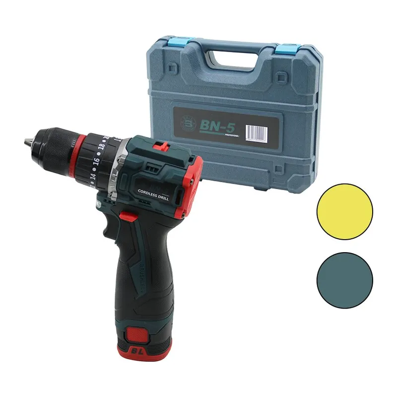 KÖMÜRSÜZ SARI VEYA MAVİ RENK ŞARJLI DARBELİ MATKAP - UÇ SETİ 1550 RPM24V - 5.0 Ah2-BATARYA (5643)