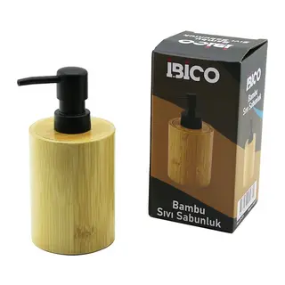 YUVARLAK AHŞAP BAMBU SIVI SABUNLUK SİYAH PLASTİK POMPA ÇAP: 8CM - Y: 11CM (5643)