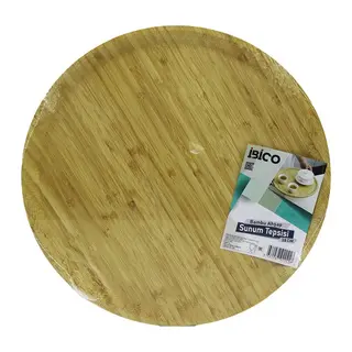 YUVARLAK=38CM AHŞAP BAMBU SERVİS SUNUM TEPSİ - TAHTASI (5643)