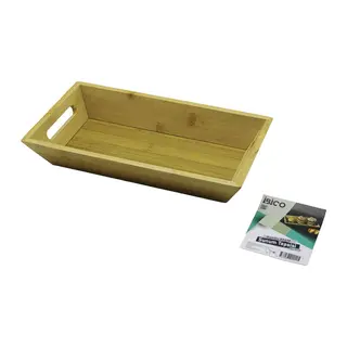 DİKDÖRTGEN=16X30CM DERİN=4.5CM AHŞAP BAMBU SUNUM TEPSİSİ ÇİFT OYMA KULPLU (5643)