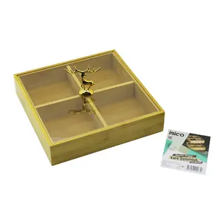 KARE 4 BÖLMELİ=2IN1=BÖLMESİZ ÇOK AMAÇLI KUTU AHŞAP BAMBU SERVİS SUNUM TEPSİ - TAHTASI 22X22X5CM (5643)