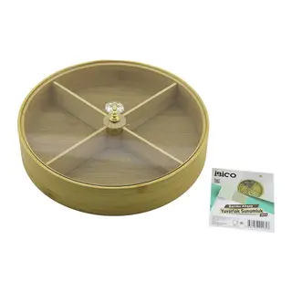 YUVARLAK 4 BÖLMELİ=2IN1=BÖLMESİZ ÇOK AMAÇLI KUTU AHŞAP BAMBU SERVİS SUNUM TEPSİ - TAHTASI 22CM (5643)