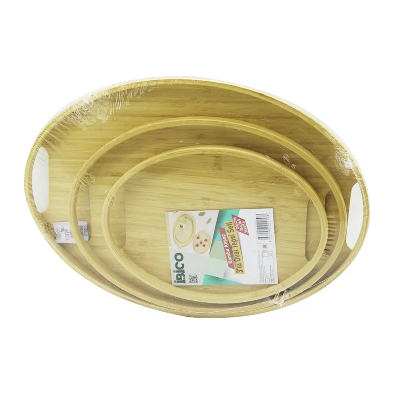 OVAL - 3 BOY BAMBU AHŞAP TEPSİ SETİ 20X29-26X36-31X45CM (5643)