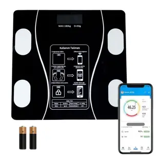 Dijital Baskül Yağ Ölçer Fonksiyonlu Akıllı Baskül Bluetooth Bağlantılı Tartı (5643)