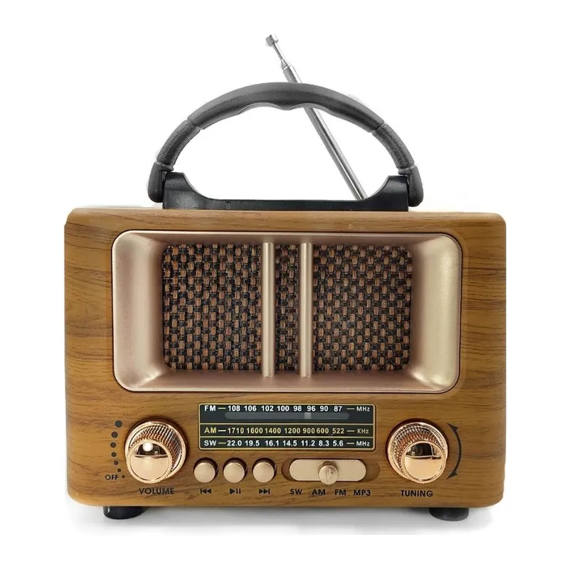 Küçük Mini Boy Retro Ahşap Tasarım Bluetooth Hoparlörlü Radyo – FM/AM Destekli, Şarjlı ve Taşınabilir Radyo NS-8108 (5643)