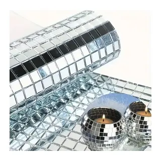 Kare Silver Cam Mozaik Fayans Çıkartmaları El İşi Kare Cam Fayans Kendinden Yapışkanlı Aynalı Dekor Panel 30x30 Cm (5643)