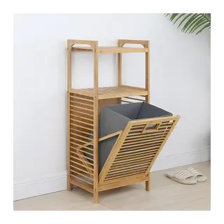 2 ORGANİZER RAFLI - ÇEK AÇ SEPET AHŞAP BAMBU KİRLİ ÇAMAŞIR SEPET 40X35X95CM (5643)
