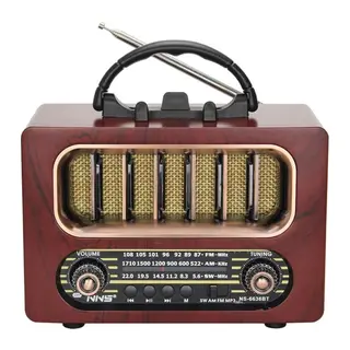 Orta Boy Retro Ahşap Tasarım Bluetooth Hoparlörlü Radyo – FM/AM Destekli, Şarjlı ve Taşınabiliri Radyo NS-6636 (5643)