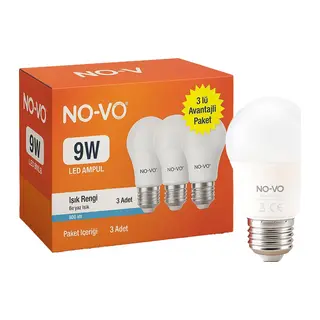 NO-VO 3LÜ AVANTAJ PAKET 9W BEYAZ LED AMPUL E27 806LM 6500K 15.000 SAAT ÖMÜR (5643)