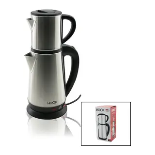 ELEKTRİKLİ ÇAY MAKİNESİ ÇAYCI SET 1.8LT SU ISITICI PLS.+ 0.8LT DEMLİK ÇELİK TABAN 1800W 360 DERECE GÖVDE HK-509 (5643)