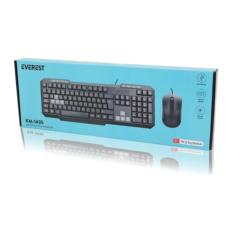 USB KABLOLU KLAVYE - MOUSE SET Q KLAVYE 1200DPI MOUSE KM-1435 (5643)