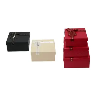 3PCS KARE MAT MİX RENKLİ - KABARTMA DESEN KARTON HEDİYE KUTUSU KURDELALI 19-17-15CM (5643)