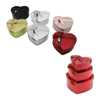 3PCS KALP PARLAK MİX RENKLİ - KABARTMA DESEN KARTON HEDİYE KUTUSU KURDELALI 22X20-19X17-16X14CM (5643)
