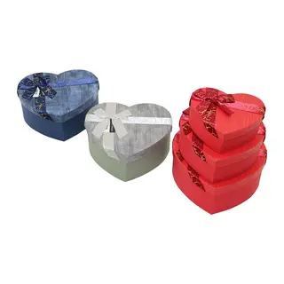3PCS KALP ÇİZGİLİ MİX RENKLİ - KABARTMA DESEN KARTON HEDİYE KUTUSU KURDELALI 22X20-19X17-16X14CM (5643)