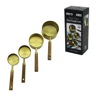 4 PCS GOLD METAL ÖLÇÜ KAŞIK SETİ OTANTİK AĞAÇ KULP 250ML - 125ML - 80ML - 60ML (5643)