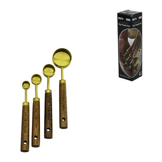 4 PCS GOLD METAL ÖLÇÜ KAŞIK SETİ OTANTİK AĞAÇ KULP 15ML - 5ML - 2.5ML - 1.25ML (5643)