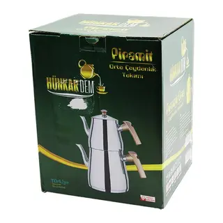 PİRAMİT ORTA BOY ÇELİK ÇAYDANLIK SETİ - TAKIMI RENKLİ BAKALİT KULP ÜST DEMLİK: 1.1LT - ALT SULUK: 2LT KENDİNDEN SÜZGEÇLİ (5643)