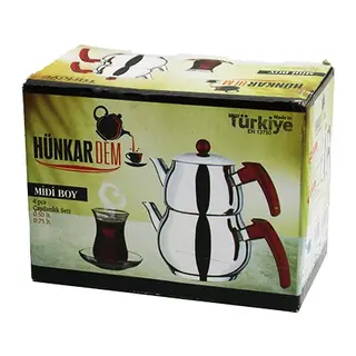 MİDİ BOY KÜRE ÇELİK ÇAYDANLIK SETİ RENKLİ BAKALİT KULP ÜST DEMLİK: 0.5LT - ALT SULUK: 0.75LT KENDİNDEN SÜZGEÇLİ (5643)