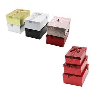 3PCS D.DÖRTGEN PARLAK MİX RENKLİ - KABARTMA DESEN KARTON HEDİYE KUTUSU KURDELALI 22.5X15.5-20.5X13.5-18.5X11.5CM (5643)
