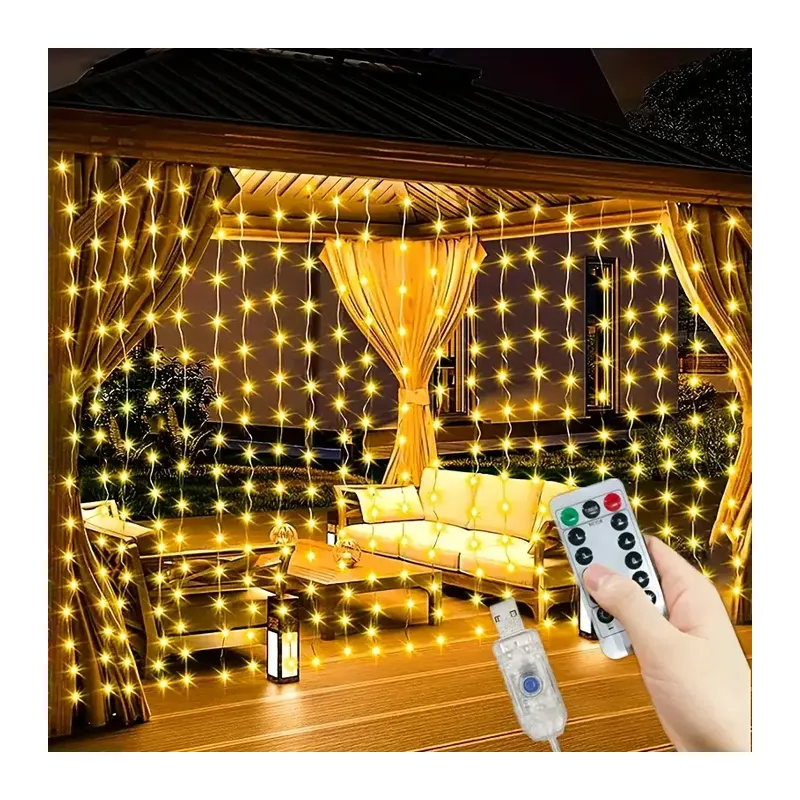 300 Ledli 10 Sarkıt Perde Led Işık-8 Fonksiyon, Uzaktan Kumandalı, 3x3 Metre (5643)