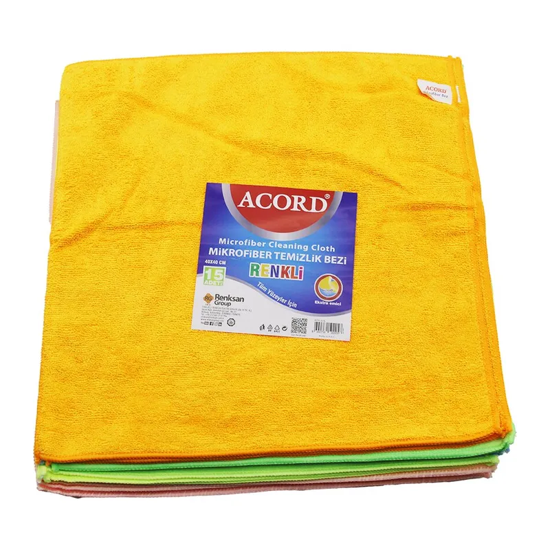 15 ADET ACORD KOD-536 DÖKME 40X40CM RENKLİ MİKROFİBER TEMİZLİK BEZİ EKSTRA EMİCİ TÜM YÜZEYLER İÇİN (5643)