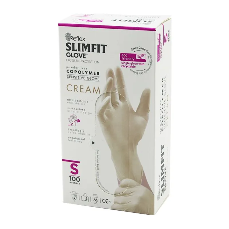 REFLEX SLİMFİT GLOVE KOD-030 S KREM PUDRASIZ MUAYENE ELDİVEN 100LÜ (5643)