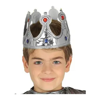Gümüş Renk Kumaş Malzemeden İmal Çocuk Kral Tacı 57 cm (5643)