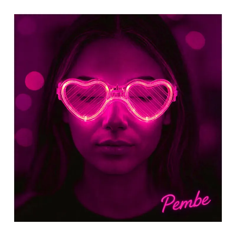 Pembe LED Işıklı Kalp Gözlük – 3 Modlu Parti - Glow Gözlüğü (5643)