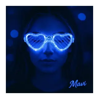 Mavi LED Işıklı Kalp Gözlük – 3 Modlu Parti - Glow Gözlüğü (5643)
