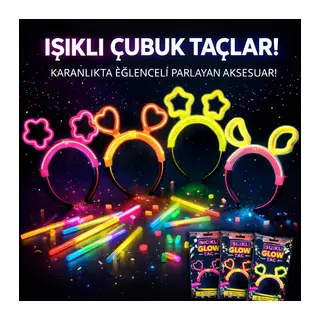 Karanlıkta Parlayan Glow Taç Seti 12 Adet – Yıldız Kalp Ay Çiçek (Her Model 3 Adet) (5643)
