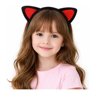 Peluş Kedi Kulak Taç Kırmızı Siyah – Çocuk Parti & Kostüm Tacı (5643)
