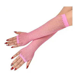 80’ler 90’lar Retro Neon Pembe File Parmaksız Eldiven 26 cm (5643)