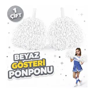 1 Çift (2 Adet) Beyaz Renk 23 Nisan 19 Mayıs 29 Ekim Okul Gösteri Ponponları Ekstra Dolgun (5643)
