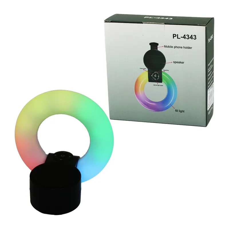 YUVARLAK HALKA - PLASTİK GÖVDE BLUETOOTH WİRELESS MİNİ HOPARLÖR SPEAKER USB ŞARJLI - IŞIKLI TELFON TUTUCU 5W PL-4343 (5643)