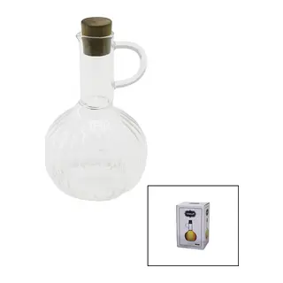 MİNİ CAM YAĞDANLIK ÇİZGİLİ DESEN 300ML AHŞAP BAMBU MANTAR TIPA (5643)