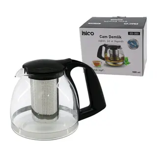 1100ML CAM DEMLİK ÇELİK SÜZGEÇLİ - PLASTİK KULP - KAPAK - KROM ÇERÇEVE (5643)