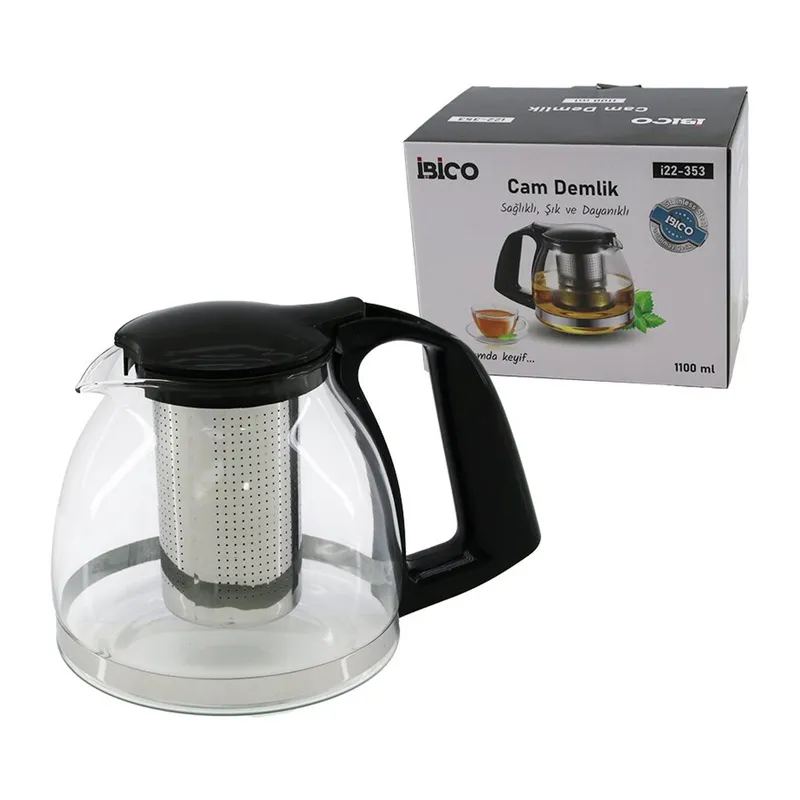 1100ML CAM DEMLİK ÇELİK SÜZGEÇLİ - PLASTİK KULP - KAPAK - KROM ÇERÇEVE (5643)
