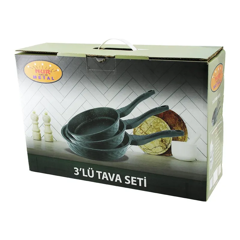 NUR IŞIKLAR METAL 3PCS DÖKÜM TAVA SETİ 20-24-28CM (5643)