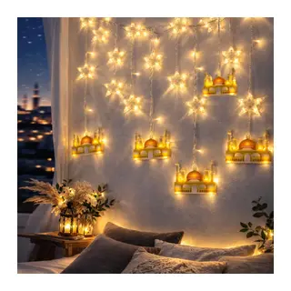 3MT FİŞLİ - EKLEMELİ RAMAZAN DEKOR LAMBA - PERDE LED SARI CAMİ - YILDIZ EKL-09-03 (5643)