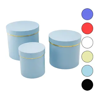 3PCS YUVARLAK MAT RENKLİ - DÜZ RENK KARTON HEDİYE KUTUSU 18-16-12CM (5643)