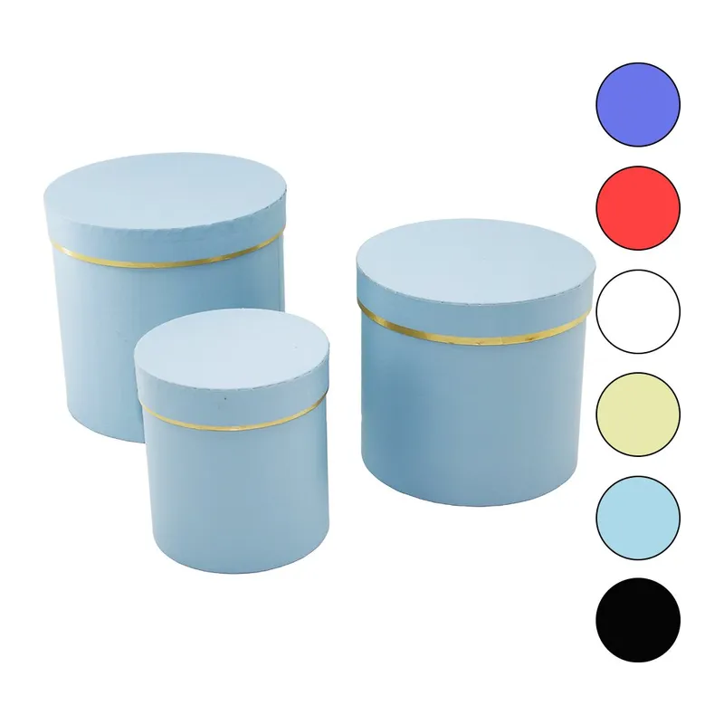 3PCS YUVARLAK MAT RENKLİ - DÜZ RENK KARTON HEDİYE KUTUSU 18-16-12CM (5643)