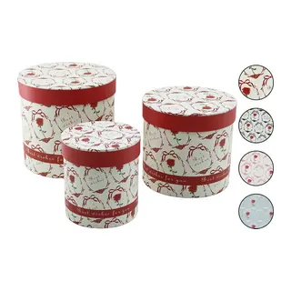 3PCS YUVARLAK ÇİÇEK DESENLİ - MİX RENKLİ KARTON HEDİYE KUTUSU 18-16-12CM (5643)