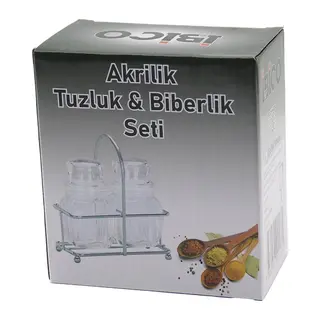 2 PCS ŞEFFAF KAPAK AKRİLİK TUZLUK - BİBERLİK - BAHARATLIK METAL STANDLI KARE - BOMBELİ (5643)