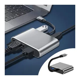 4’ü 1 Arada Type-C to Hub Dönüştürücü Adaptör – 4K Ultra HD HDMI & VGA Görüntü Aktarımı, PD Hızlı Şarj Destekli, USB Çoklayıcı (5643)