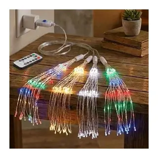 4’lü Açılır LED Işık Seti – 8 Farklı Işık Modlu, Kumandalı, USB Kablolu Renkli Dekoratif Fiber LED Lamba (5643)