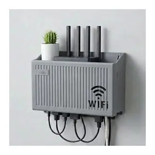 Duvar Tipi Wi-Fi Modem Saklama Kutusu(Gri) – Kablo Düzenleyici Router Raf Organizer (5643)